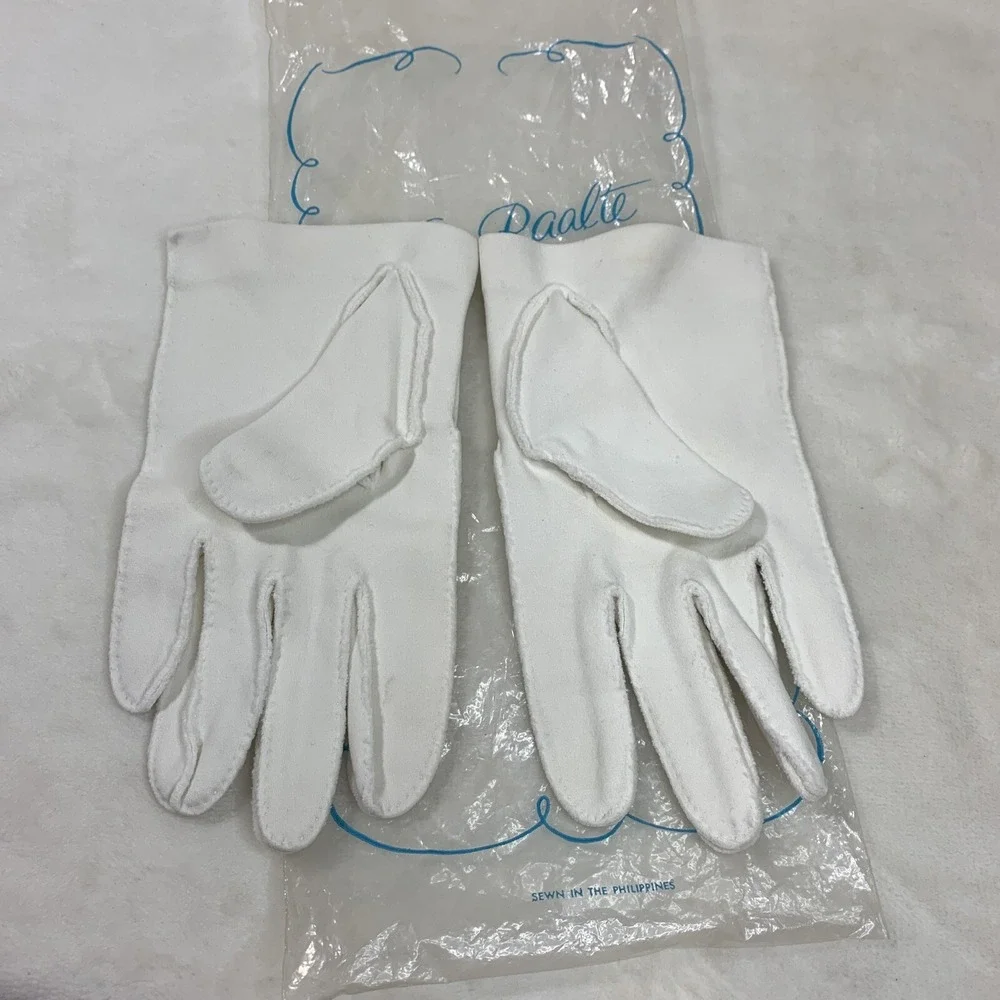 Vintage Women's Van Raalte White Driving Gloves Button Embellished‎ Nylon Formal